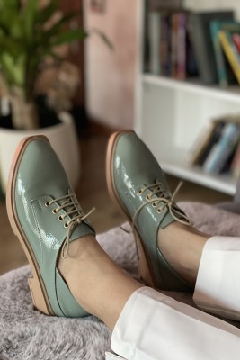Bağlı Su Yeşili Rugan Loafer Ayakkabı